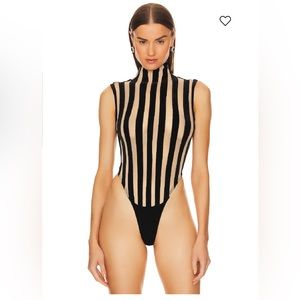 LaQuan Smith Mock Neck Velvet/Mesh Bodysuit! Size Large.